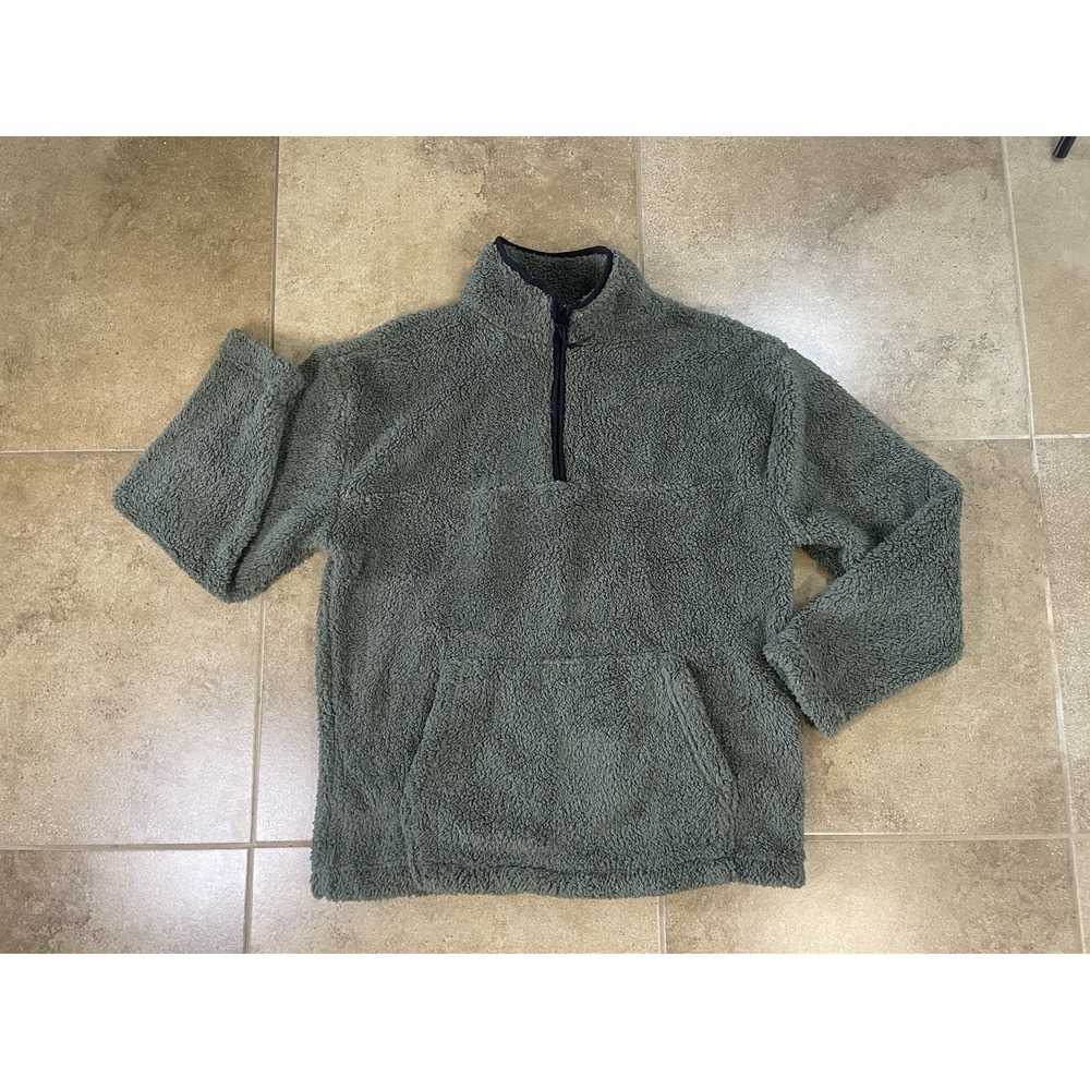 No Boundaries Mens Sz M Green Sherpa Quarter Zip Fleece Pullover Jacket
